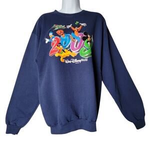 Disney World 2009 Sweatshirt Hanes Navy Blue Mickey Goofy Pluto M Disney Parks